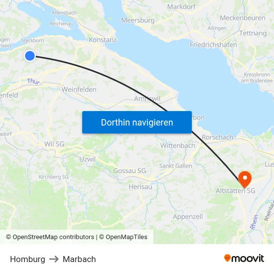 Homburg to Marbach map