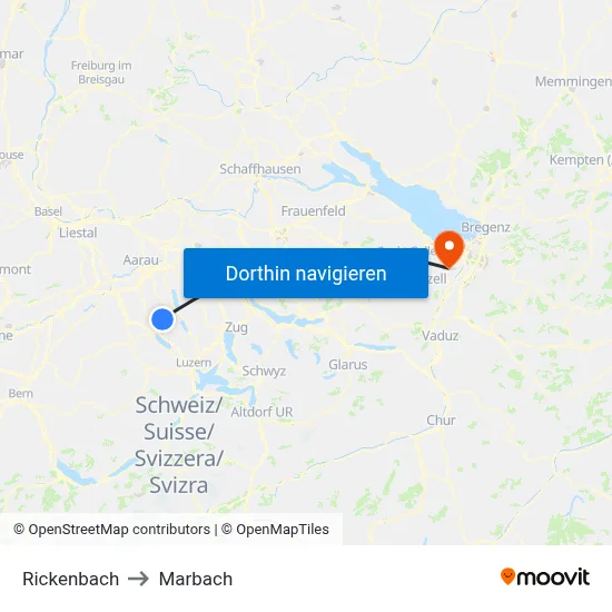 Rickenbach to Marbach map