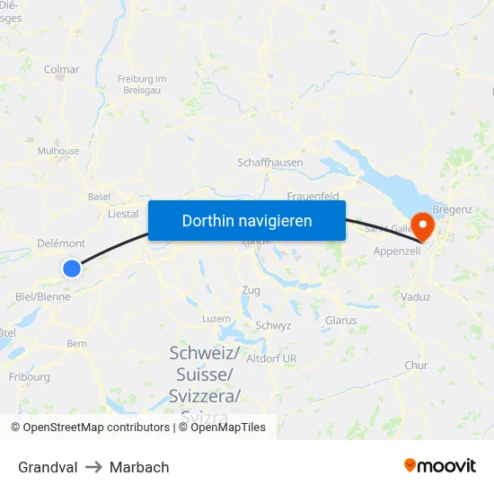 Grandval to Marbach map