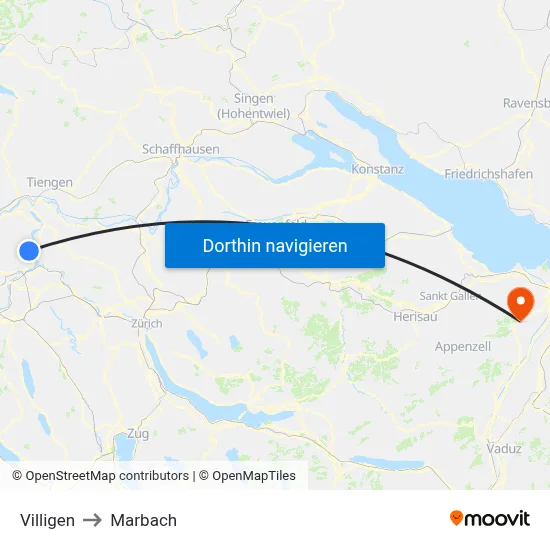 Villigen to Marbach map