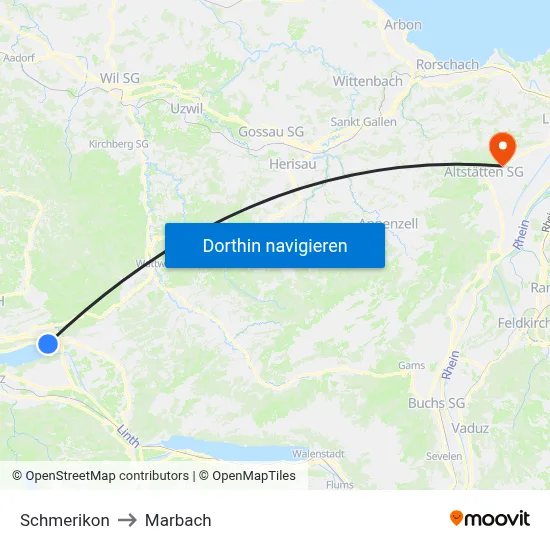 Schmerikon to Marbach map