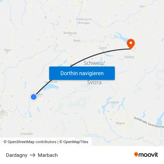 Dardagny to Marbach map