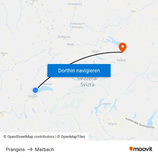 Prangins to Marbach map