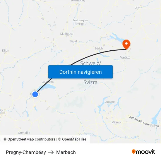 Pregny-Chambésy to Marbach map