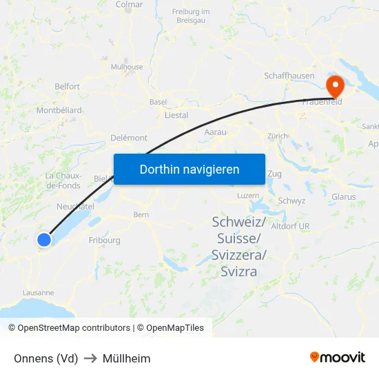 Onnens (Vd) to Müllheim map