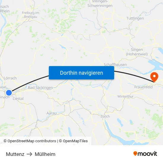 Muttenz to Müllheim map