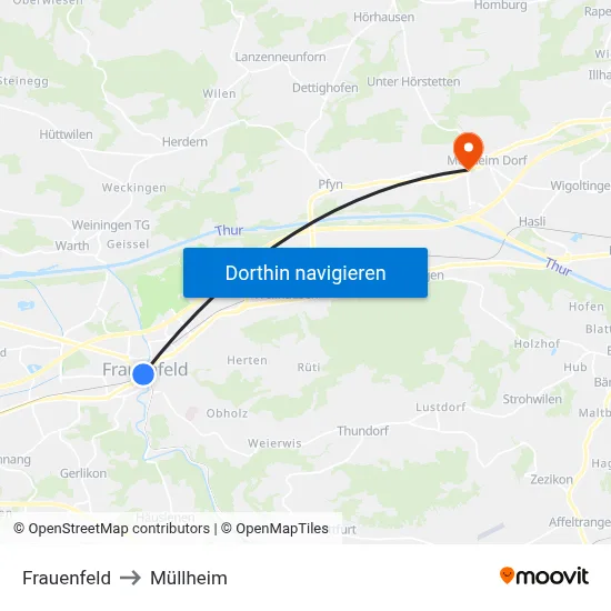 Frauenfeld to Müllheim map