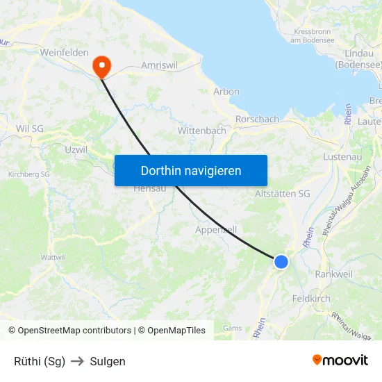 Rüthi (Sg) to Sulgen map