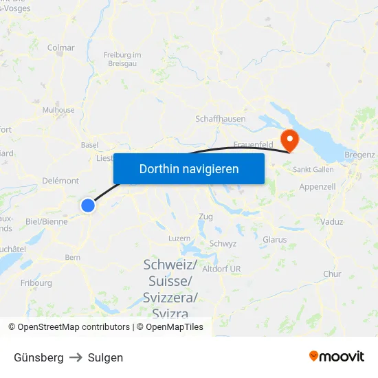 Günsberg to Sulgen map