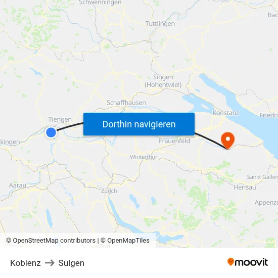 Koblenz to Sulgen map