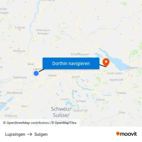 Lupsingen to Sulgen map