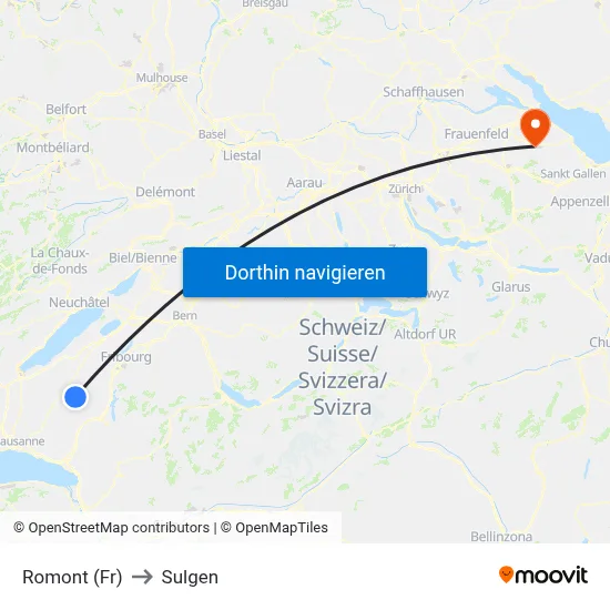 Romont (Fr) to Sulgen map