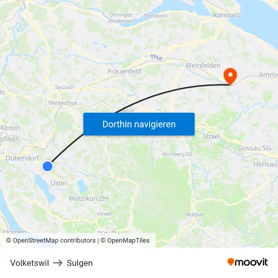 Volketswil to Sulgen map