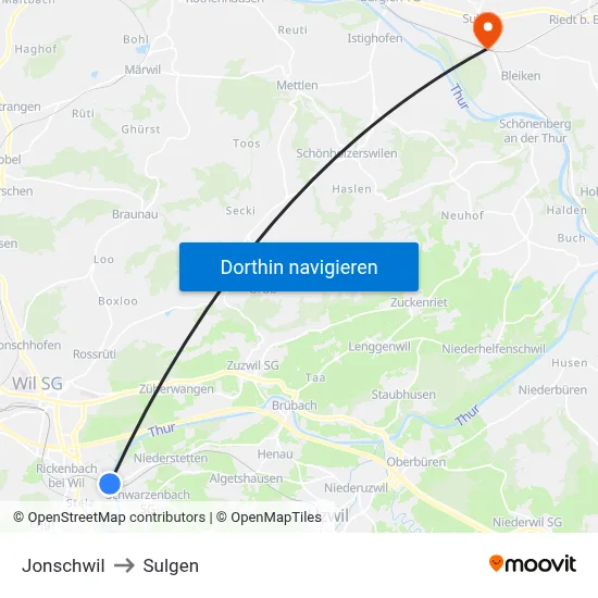 Jonschwil to Sulgen map