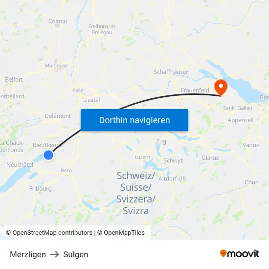 Merzligen to Sulgen map