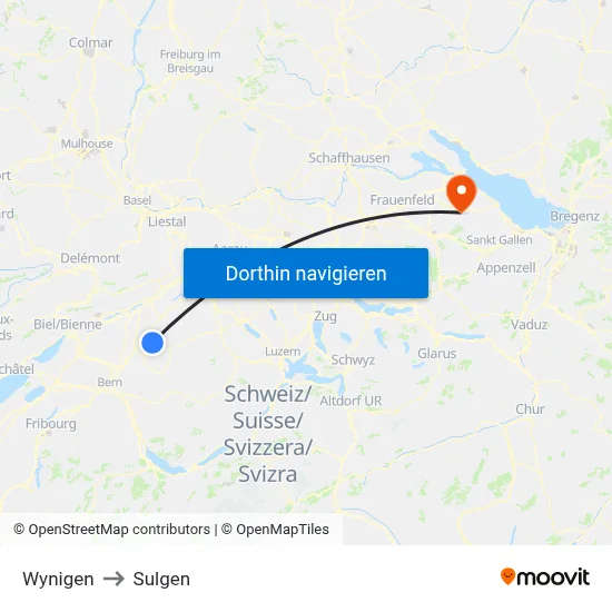Wynigen to Sulgen map