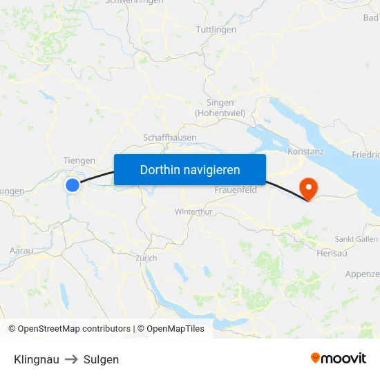 Klingnau to Sulgen map