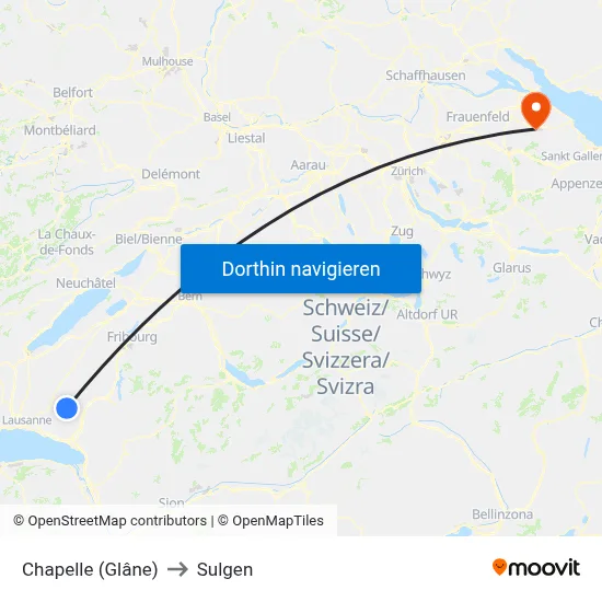 Chapelle (Glâne) to Sulgen map