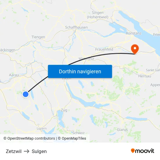 Zetzwil to Sulgen map