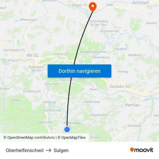 Oberhelfenschwil to Sulgen map