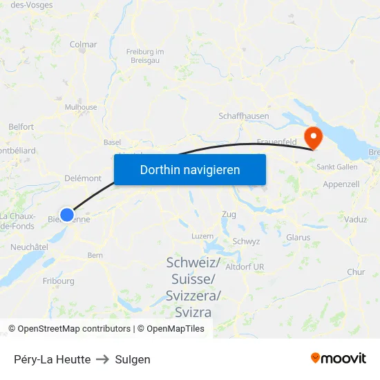 Péry-La Heutte to Sulgen map