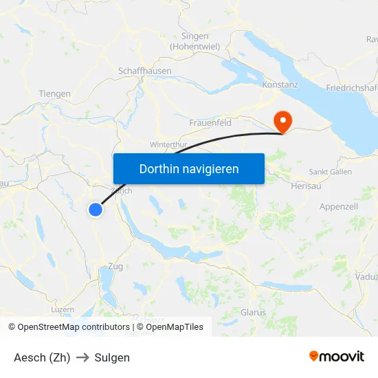 Aesch (Zh) to Sulgen map