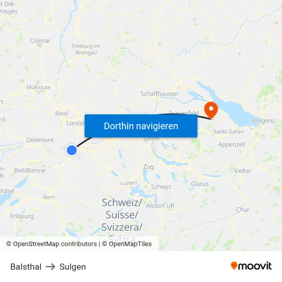 Balsthal to Sulgen map