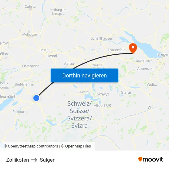 Zollikofen to Sulgen map