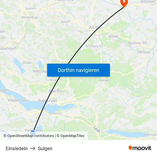 Einsiedeln to Sulgen map