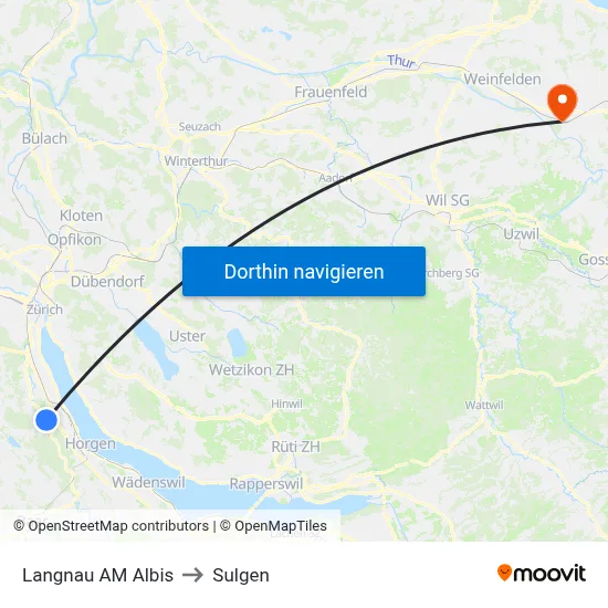Langnau AM Albis to Sulgen map