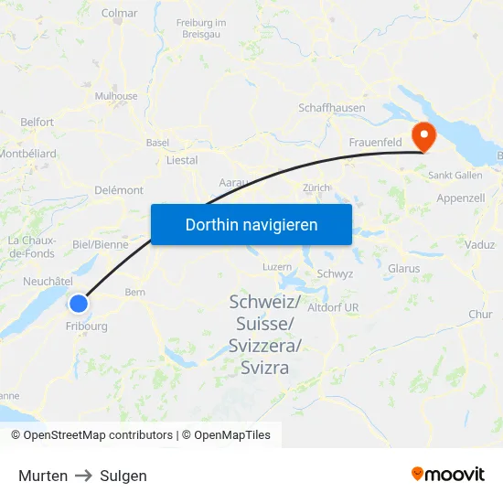 Murten to Sulgen map