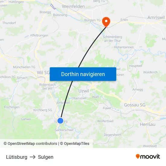 Lütisburg to Sulgen map