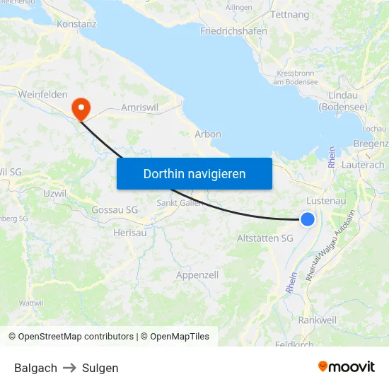 Balgach to Sulgen map