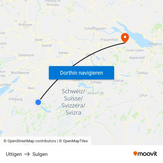 Uttigen to Sulgen map
