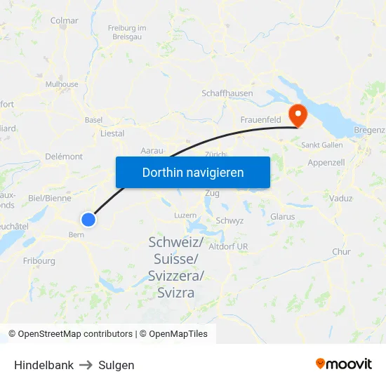 Hindelbank to Sulgen map