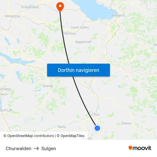Churwalden to Sulgen map