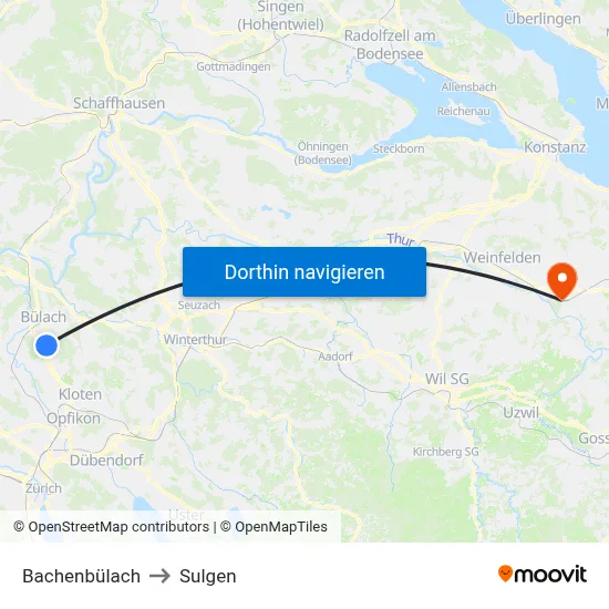 Bachenbülach to Sulgen map