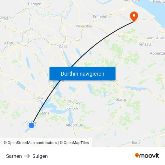 Sarnen to Sulgen map