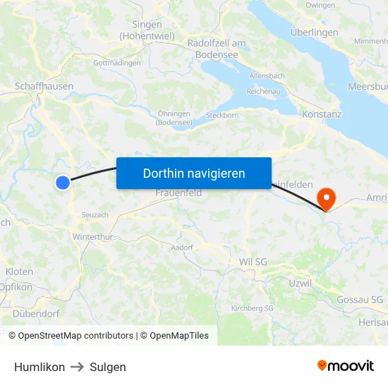 Humlikon to Sulgen map