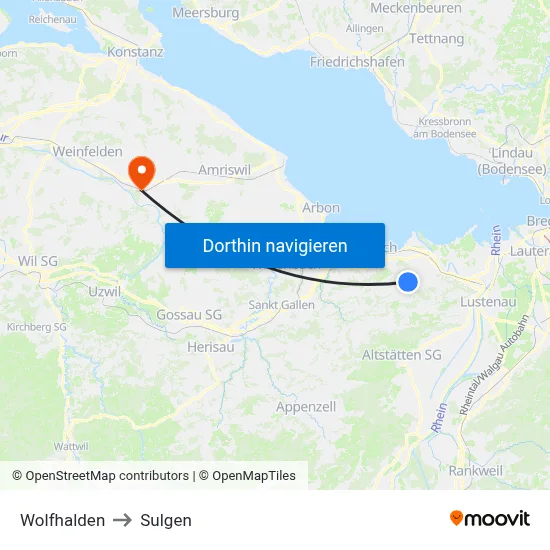 Wolfhalden to Sulgen map