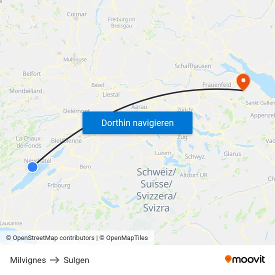 Milvignes to Sulgen map