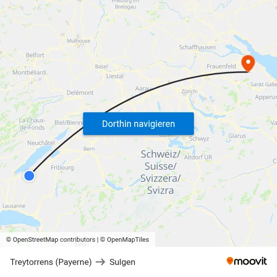 Treytorrens (Payerne) to Sulgen map