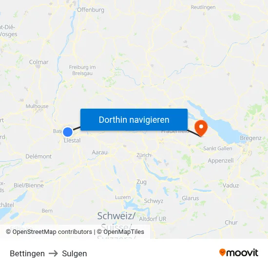 Bettingen to Sulgen map