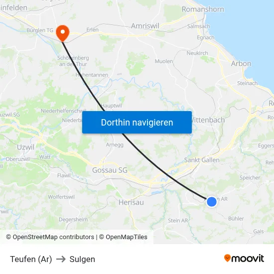 Teufen (Ar) to Sulgen map