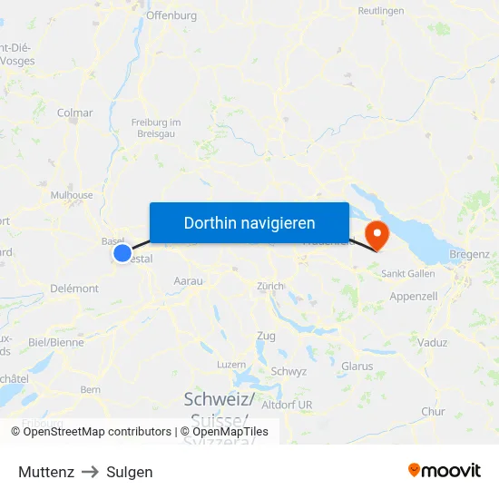 Muttenz to Sulgen map