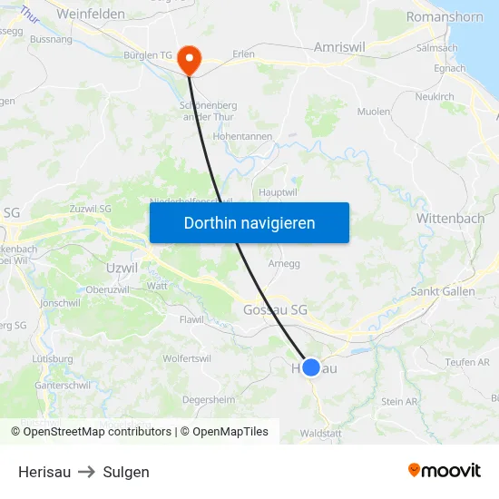 Herisau to Sulgen map