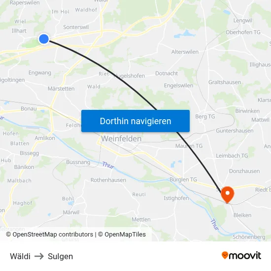 Wäldi to Sulgen map