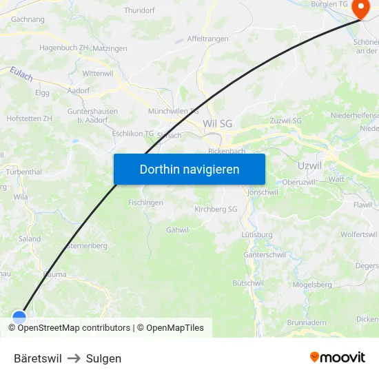 Bäretswil to Sulgen map
