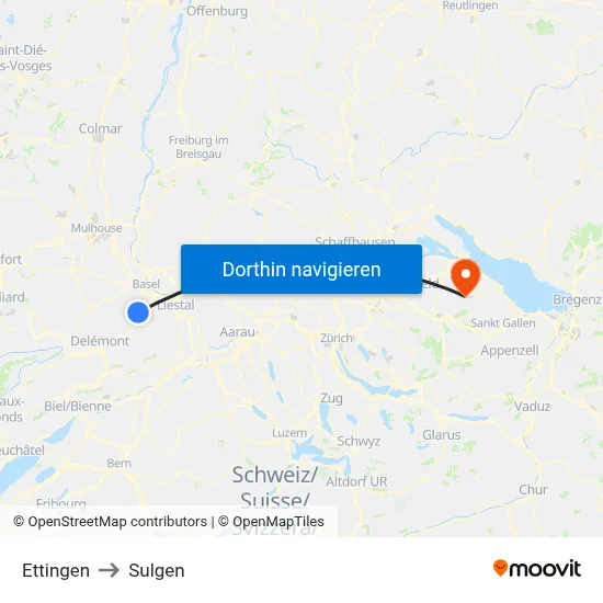 Ettingen to Sulgen map