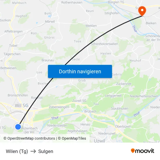 Wilen (Tg) to Sulgen map